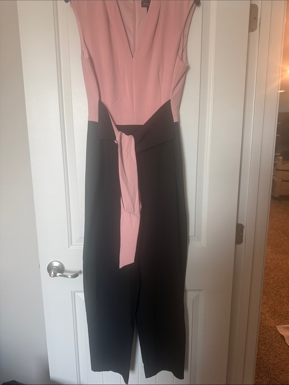 Jessica Howard Pink and Black Colorblock Jumpsuit